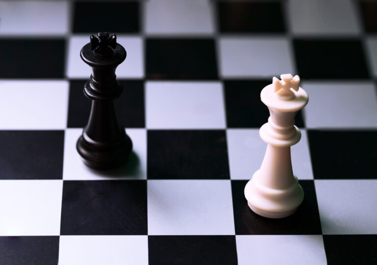Black,And,White,Kings,On,Chess,Board.,Chess,Figure,King.