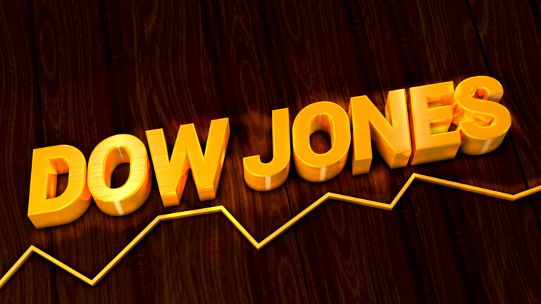 Golden writing of the Dow Jones stock market index above a simpl