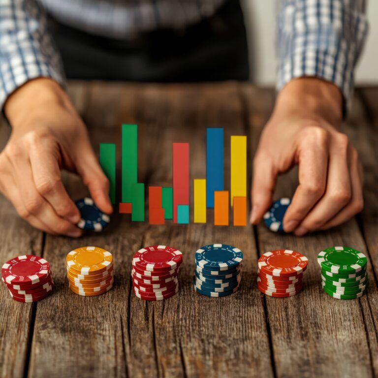 Analyzing Poker Chips and Graphs Casino Business Insights Indoor Close-up Financial Trends
