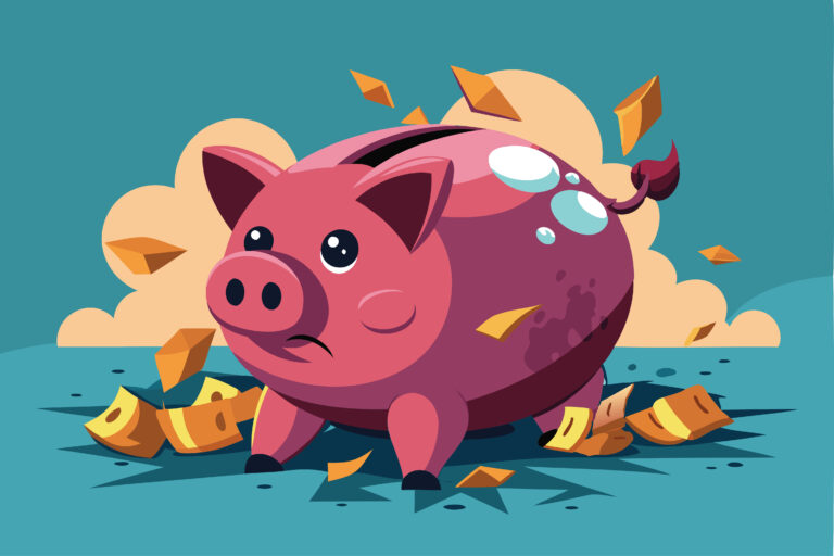 Patching Up Shattered Finances: Struggling Piggy Bank Seeks Salvation from Economic Woes and Mounting Debts