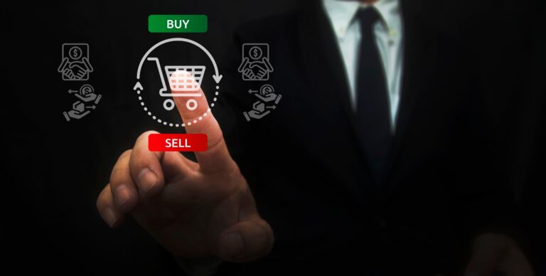 A,Modern,Business,Person,Makes,A,Choice,,Buy,Or,Sell