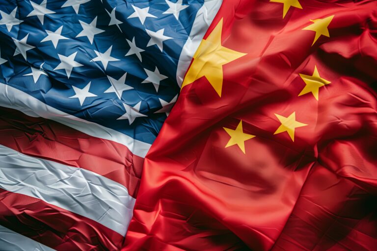 The American and Chinese flags overlap in the center, symbolizing the concept of U.S.-China relations.